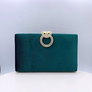 Purse, clutch, evening bag, green velvet gold and crystals, holds iphone, new